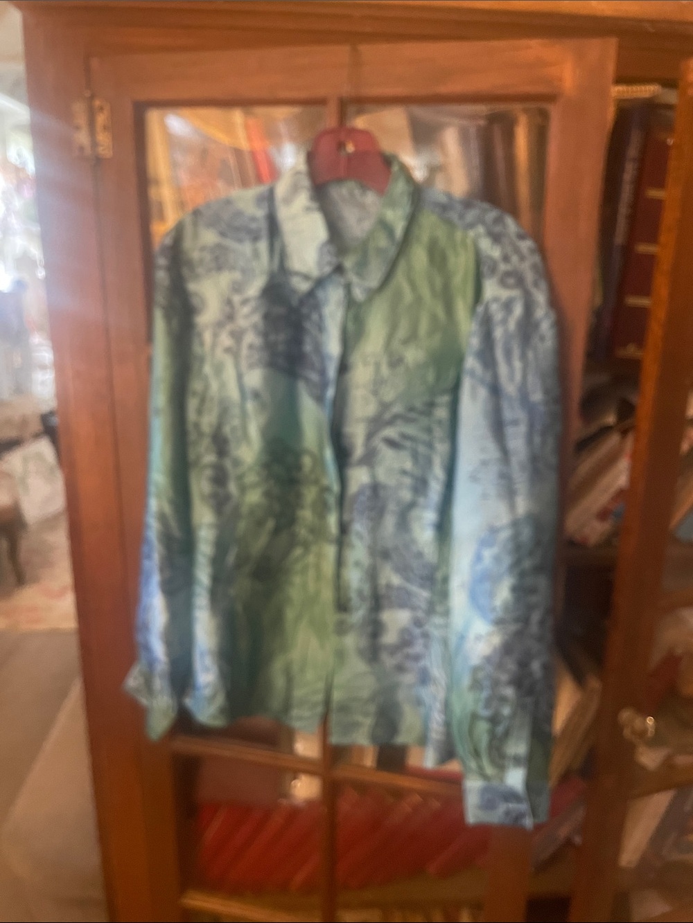 Woman’s Green & Blue Printed Button-Up blouse